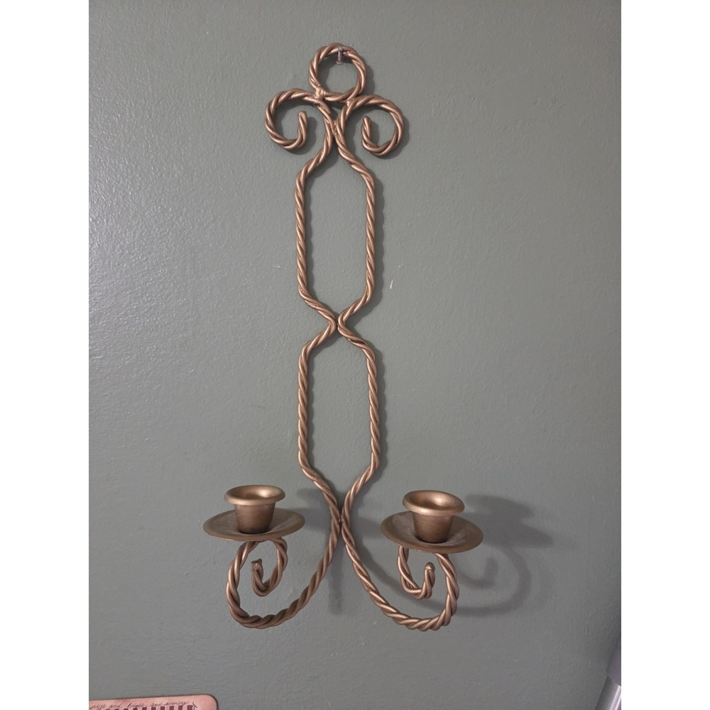 Twisted Metal Brass Rope Design Gold-tone Wall Candle Sconce USA Taper Candle